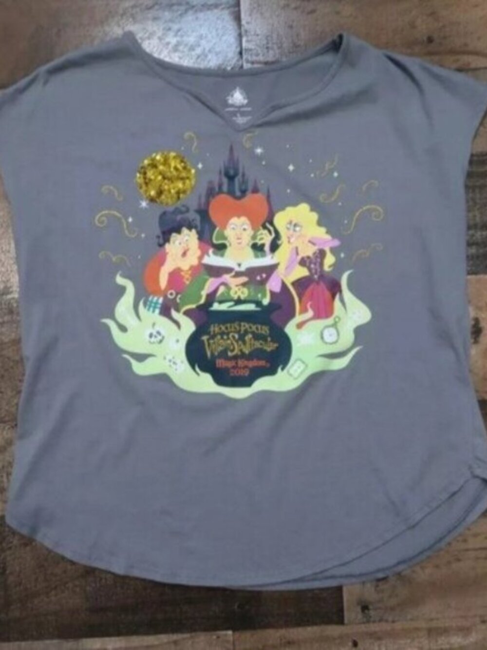 Disney Parks Womans Large Hocus Pocus Grey Tee Halloween Villain Spectacular